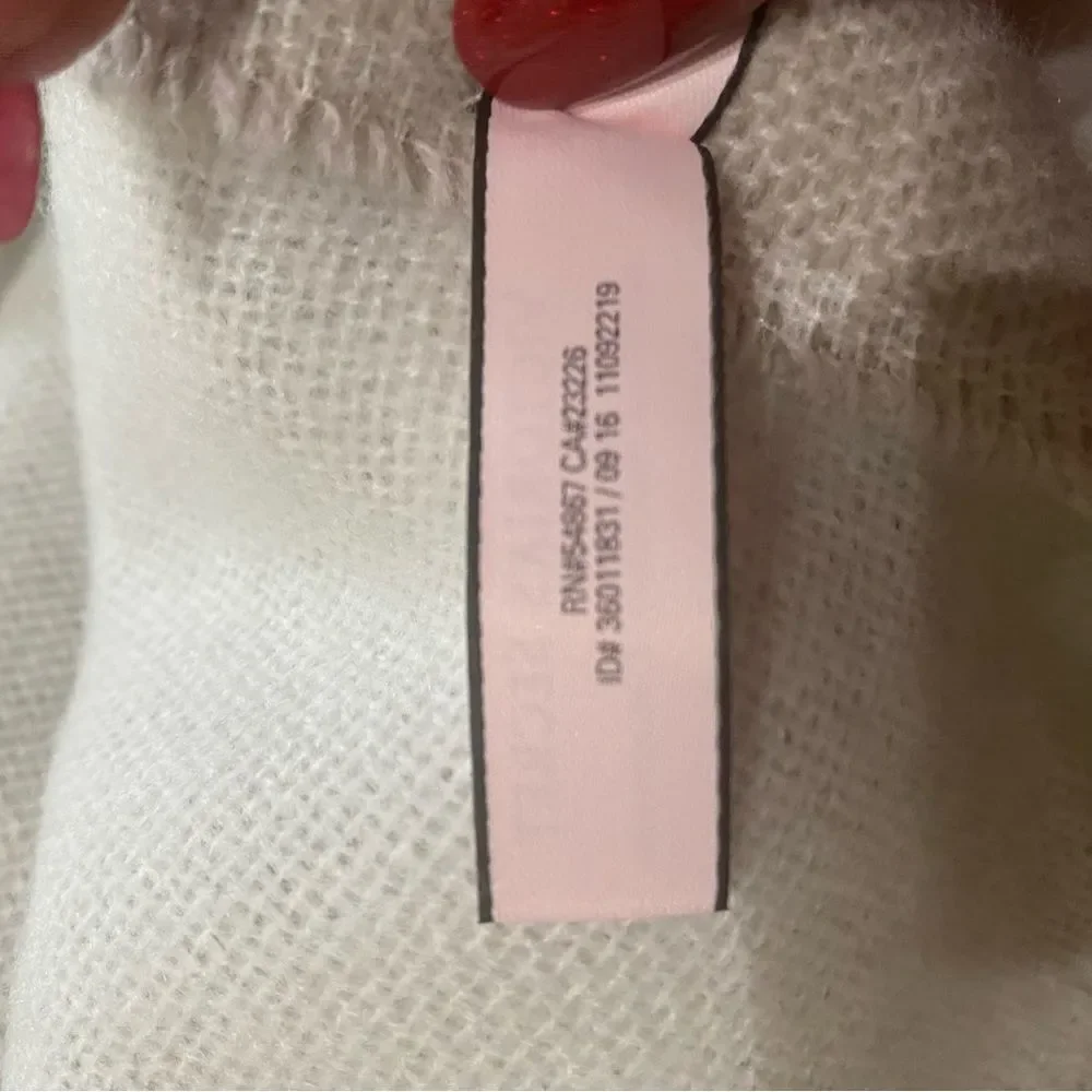 Victoria's Secret Cream Pink Gray Stripe Logo Fringe Blanket Throw 52 x 61